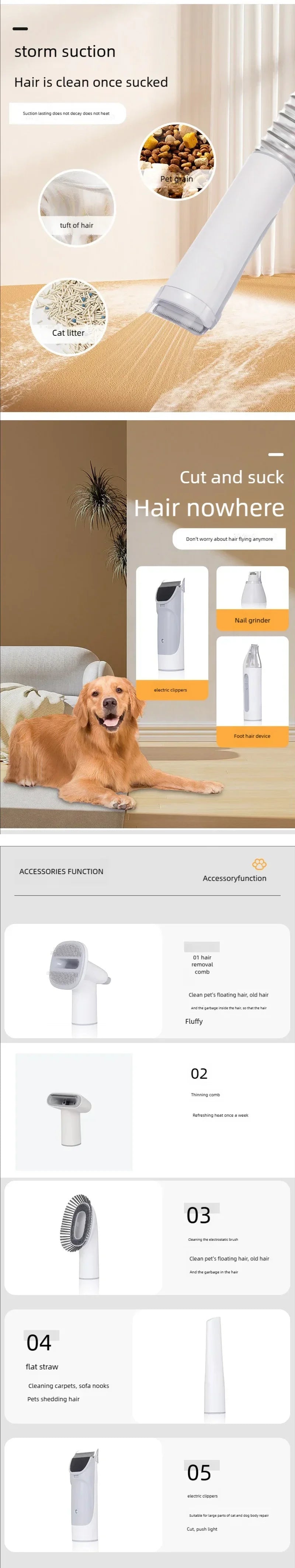 Dog Grooming Vacuum Kit with Clippers