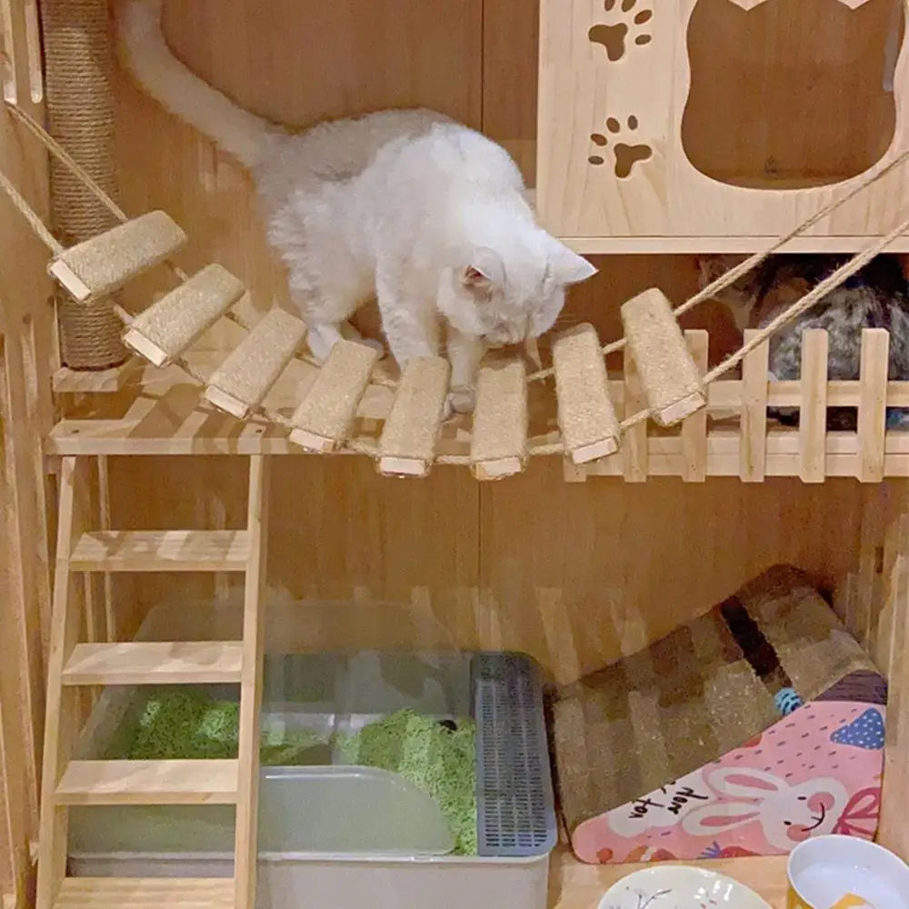 Wooden Cat Climbing Bridge with Sisal Rope