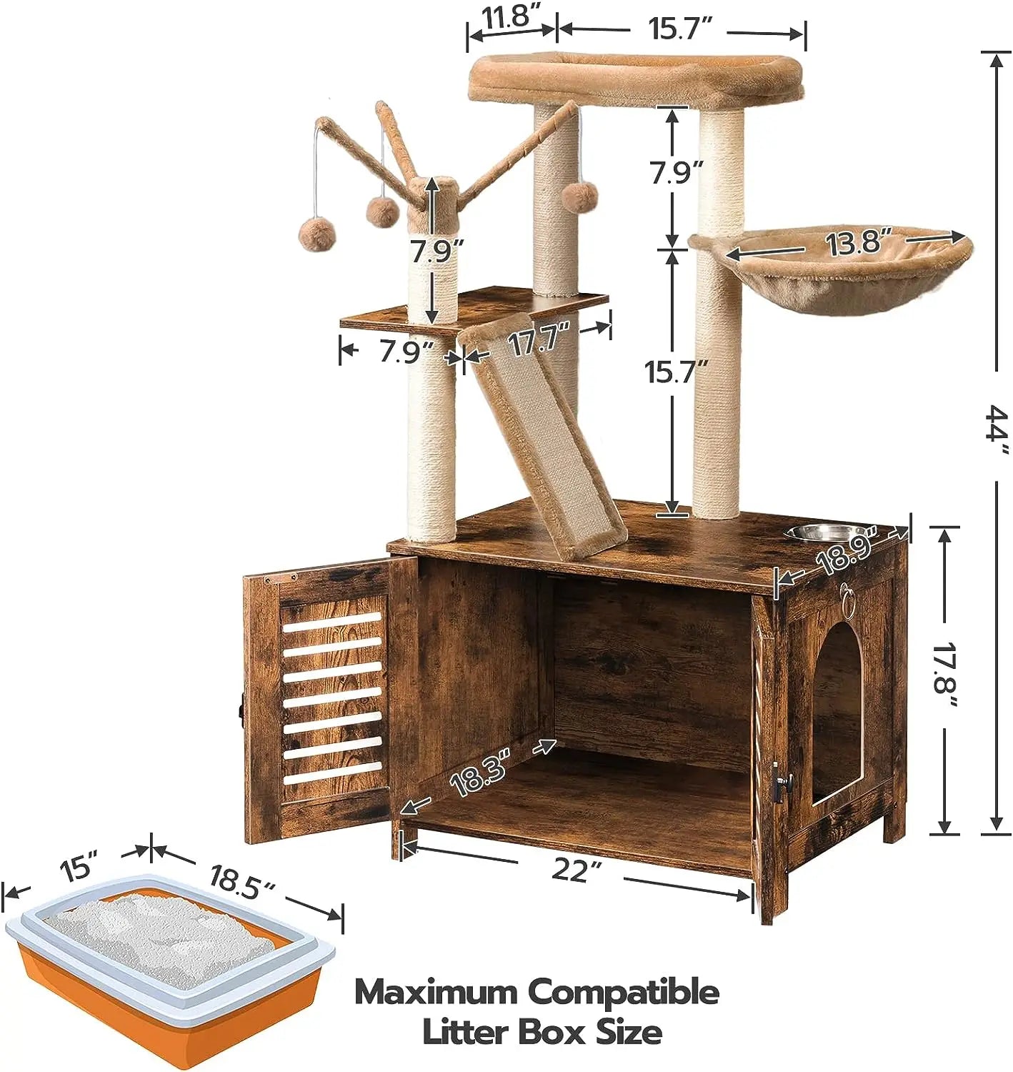 Wooden Cat Tree Condo with Scratching Posts