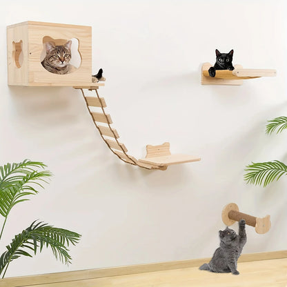 Wooden Cat Climbing Bridge with Sisal Rope