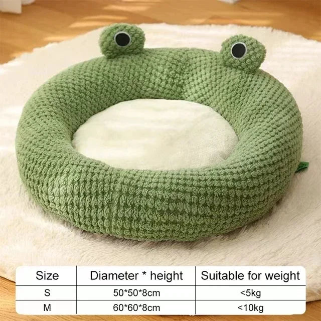 Plush Frog Pet Bed - Round & Warm