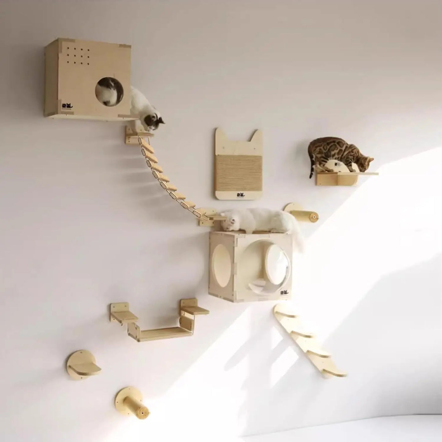 Wooden Cat Climbing Bridge with Sisal Rope