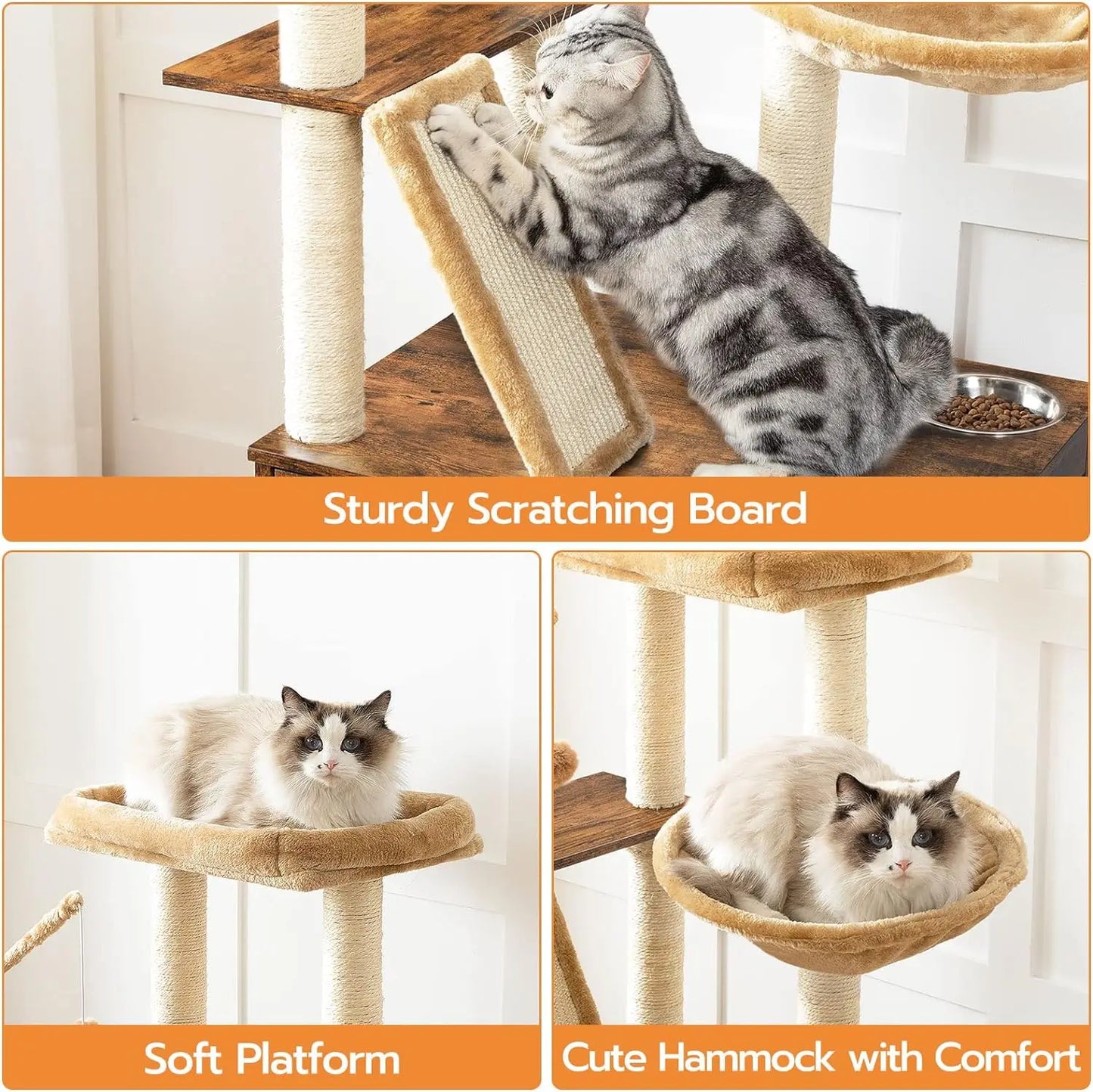 Wooden Cat Tree Condo with Scratching Posts