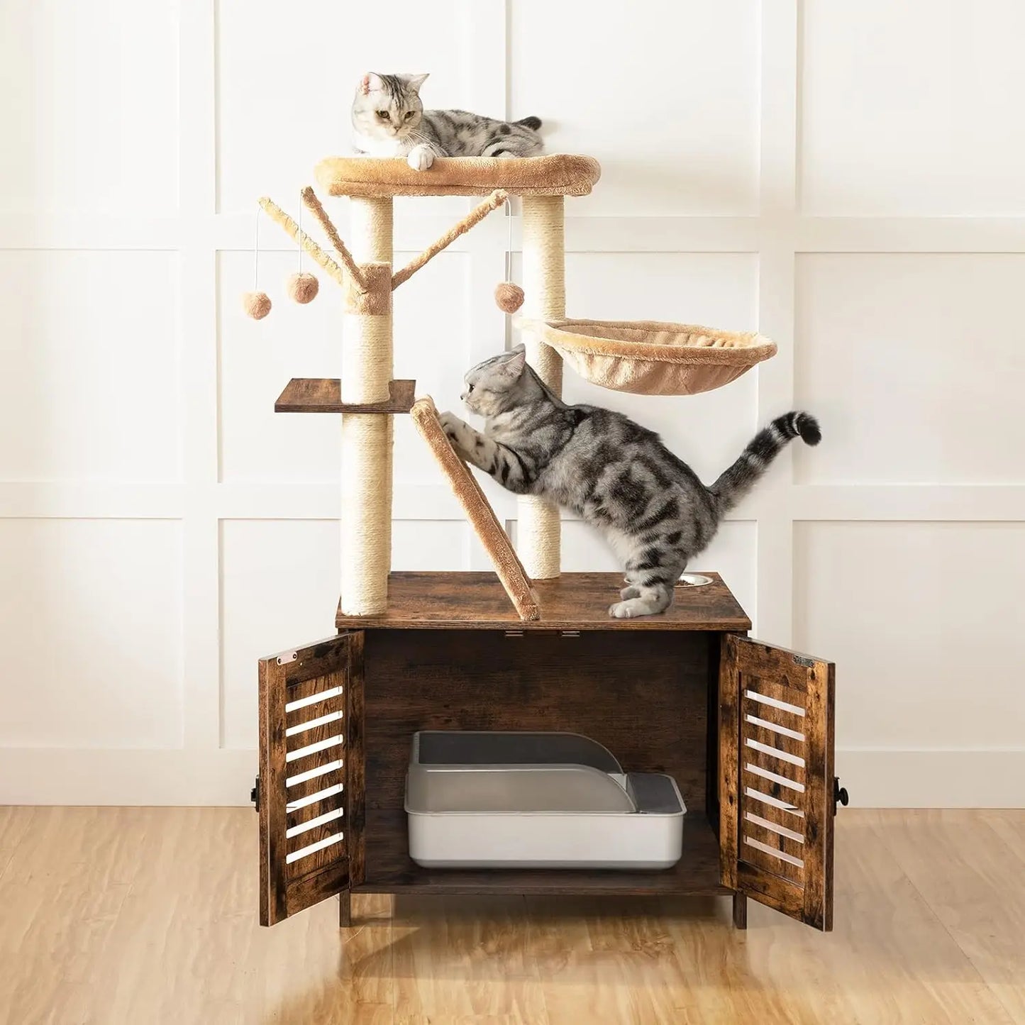 Wooden Cat Tree Condo with Scratching Posts