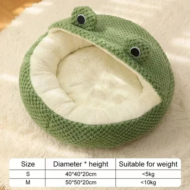 Plush Frog Pet Bed - Round & Warm