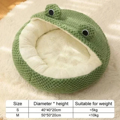 Plush Frog Pet Bed - Round & Warm
