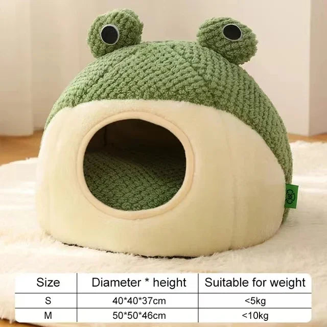 Plush Frog Pet Bed - Round & Warm