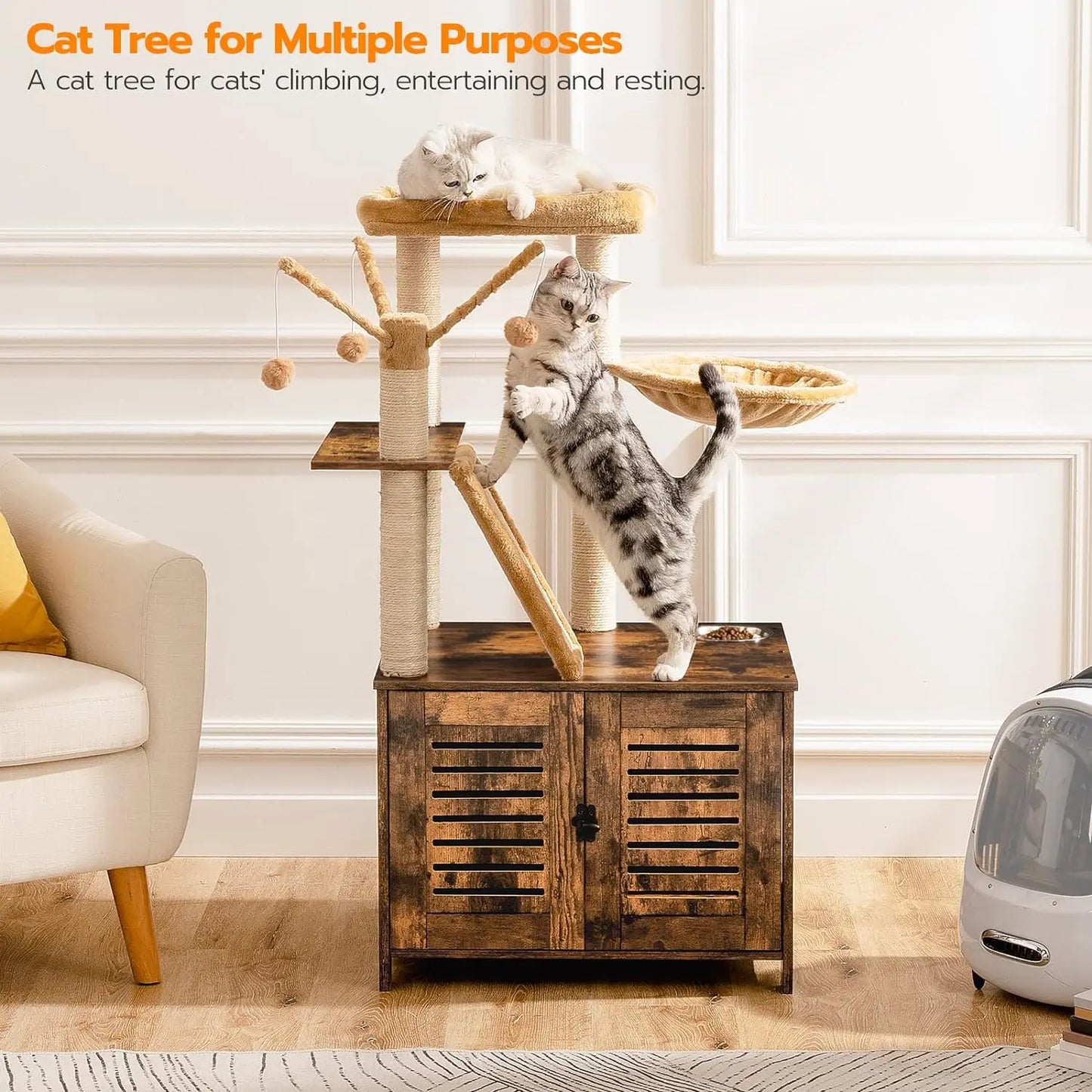 Wooden Cat Tree Condo with Scratching Posts