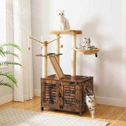 Wooden Cat Tree Condo with Scratching Posts