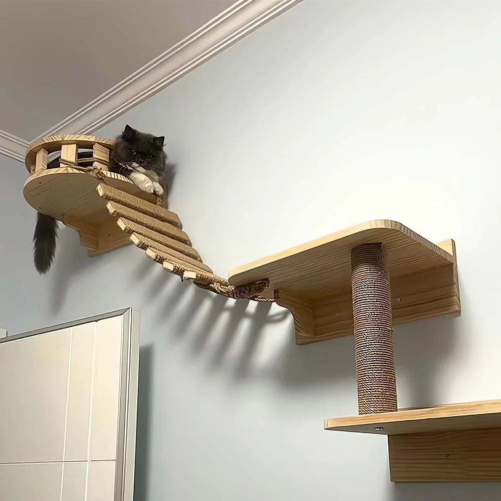 Wooden Cat Climbing Bridge with Sisal Rope