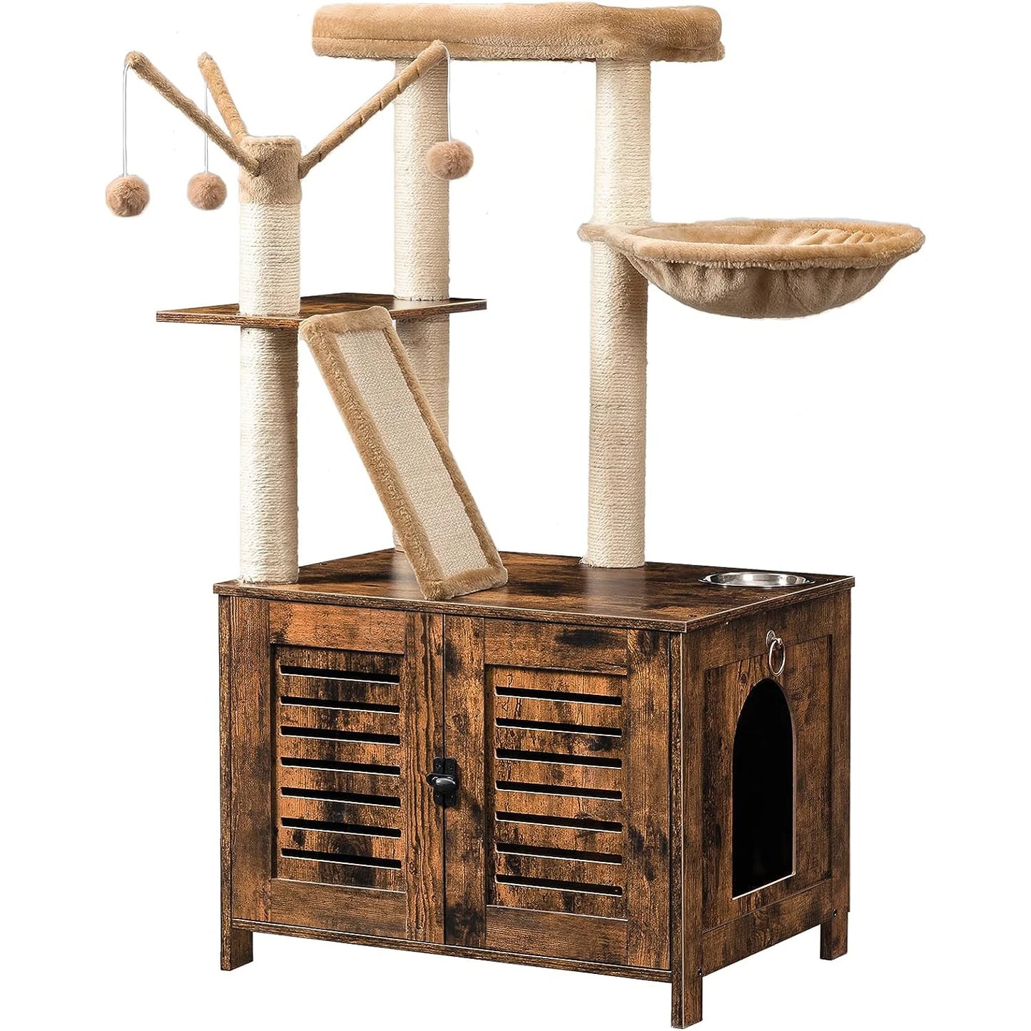 Wooden Cat Tree Condo with Scratching Posts