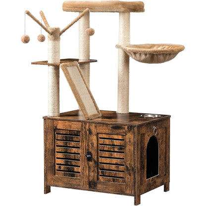 Wooden Cat Tree Condo with Scratching Posts