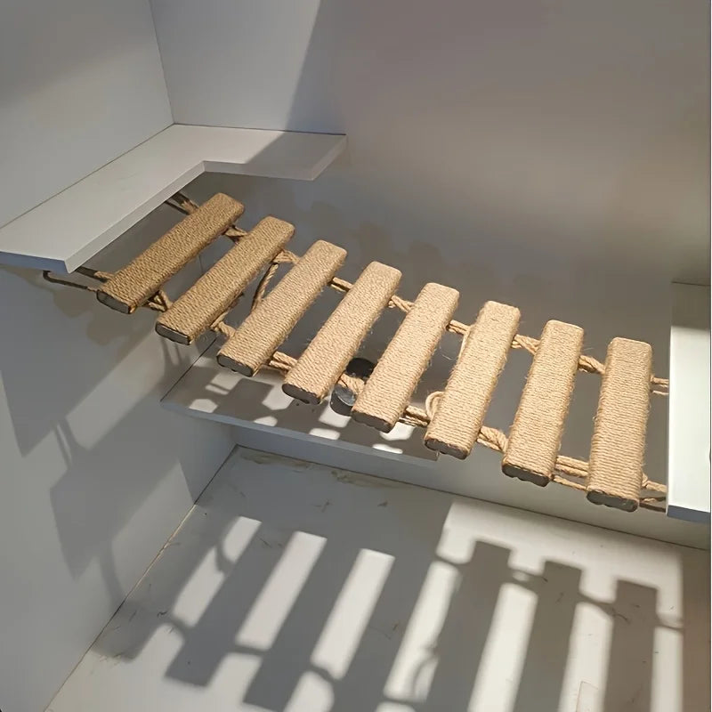 Wooden Cat Climbing Bridge with Sisal Rope