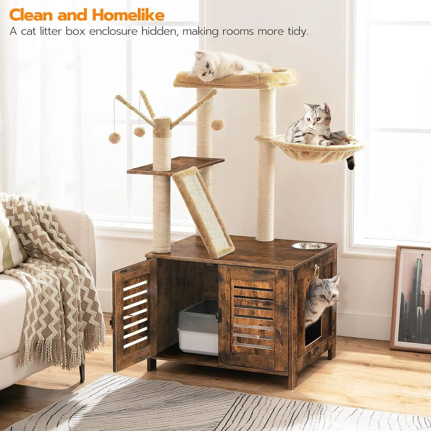 Wooden Cat Tree Condo with Scratching Posts