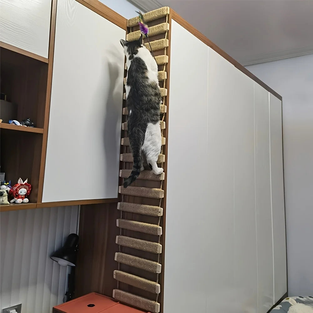 Wooden Cat Climbing Bridge with Sisal Rope