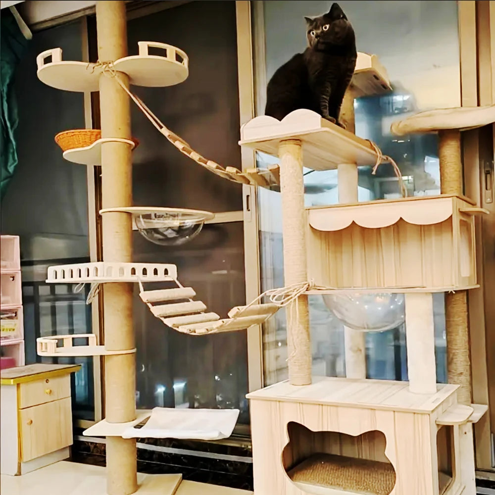 Wooden Cat Climbing Bridge with Sisal Rope